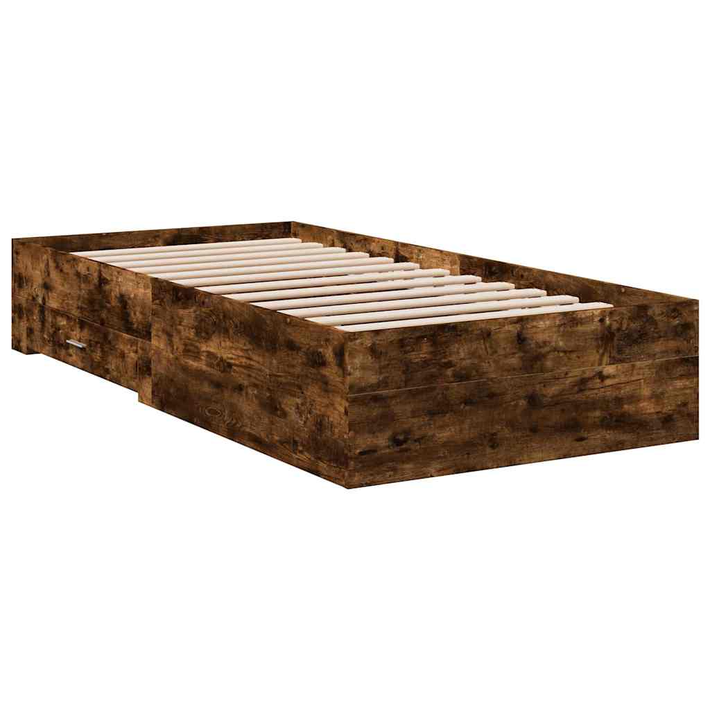 Cadre de lit avec tiroirs sans matelas chêne fumé 100x200 cm - XIOS