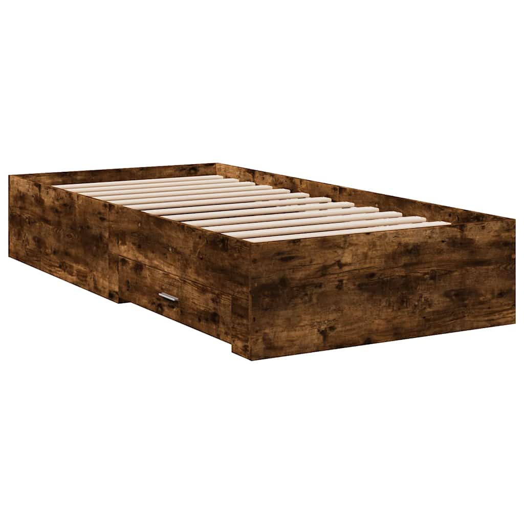 Cadre de lit avec tiroirs sans matelas chêne fumé 100x200 cm - XIOS