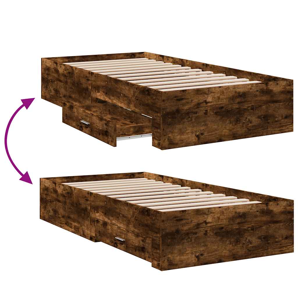 Cadre de lit avec tiroirs sans matelas chêne fumé 100x200 cm - XIOS