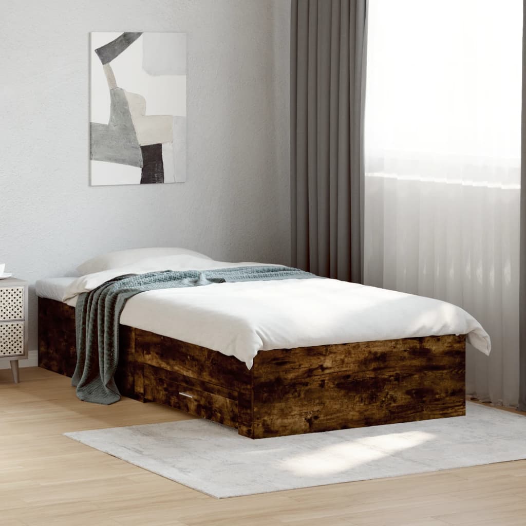 Cadre de lit avec tiroirs sans matelas chêne fumé 100x200 cm - XIOS