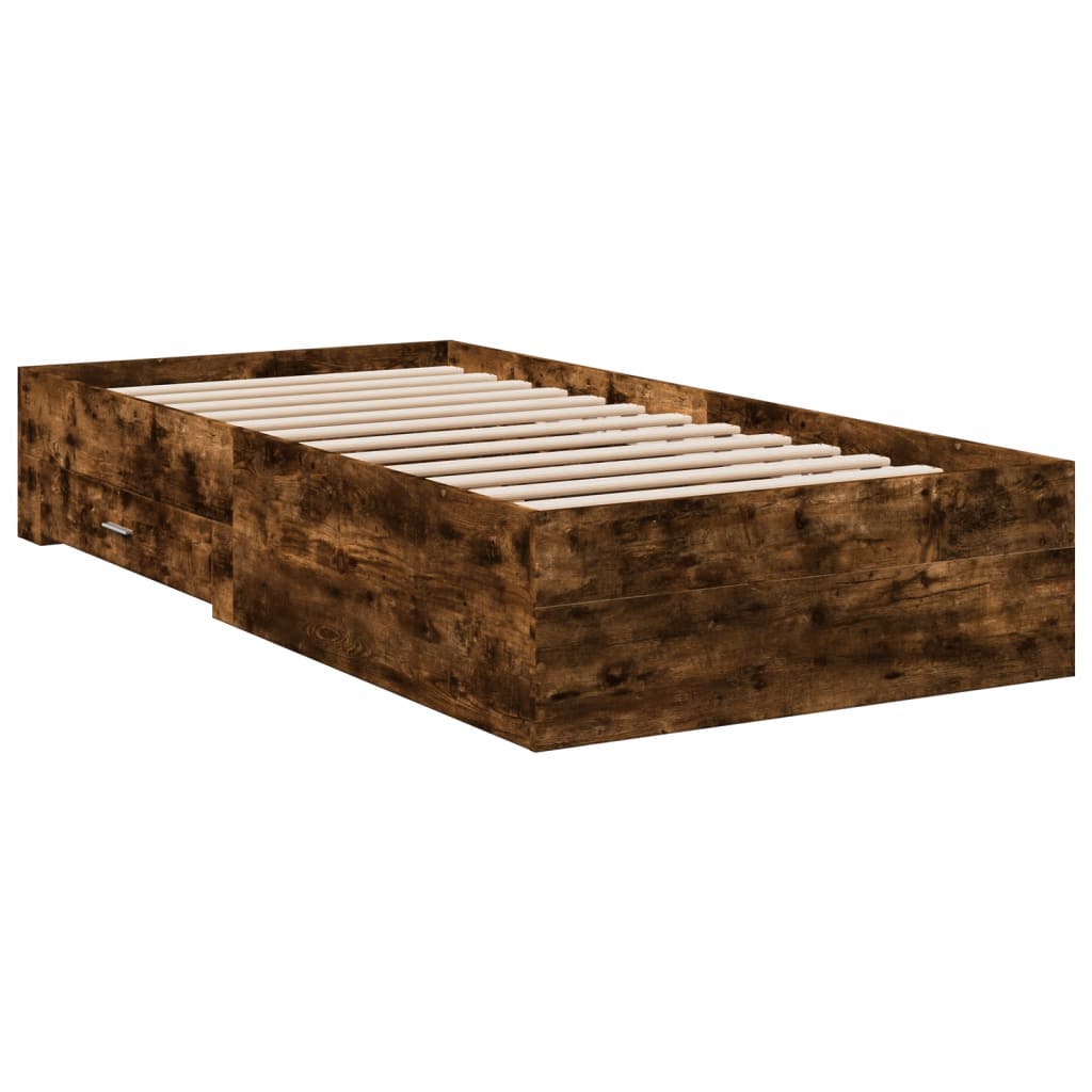Cadre de lit avec tiroirs sans matelas chêne fumé 90x200 cm - XIOS