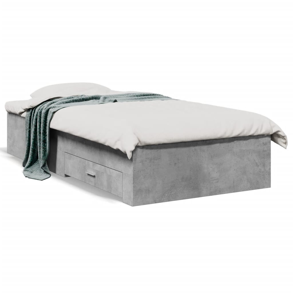 Cadre de lit avec tiroirs sans matelas gris béton 90x190 cm - XIOS