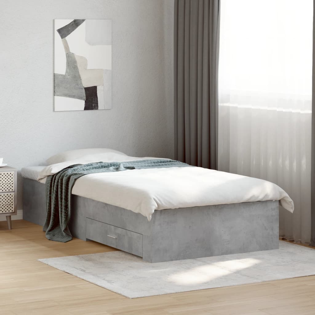 Cadre de lit avec tiroirs sans matelas gris béton 90x190 cm - XIOS