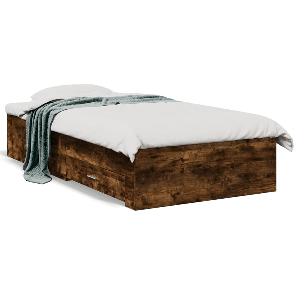 Cadre de lit avec tiroirs sans matelas chêne fumé 90x190 cm - XIOS