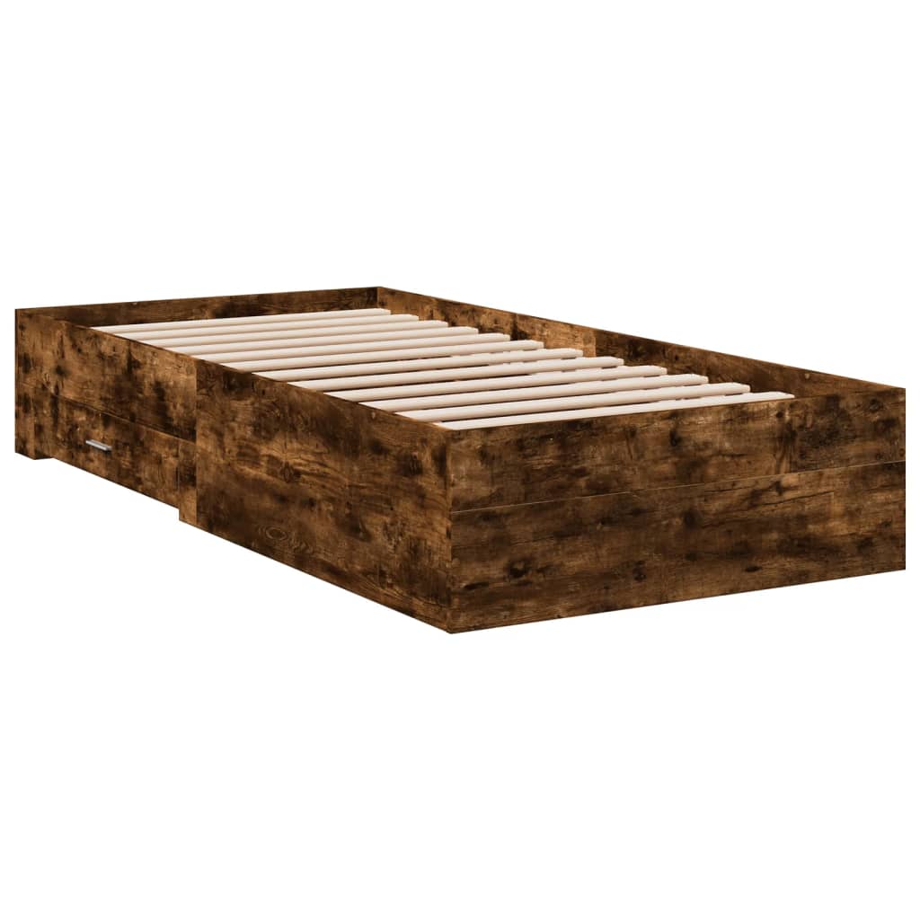 Cadre de lit avec tiroirs sans matelas chêne fumé 90x190 cm - XIOS