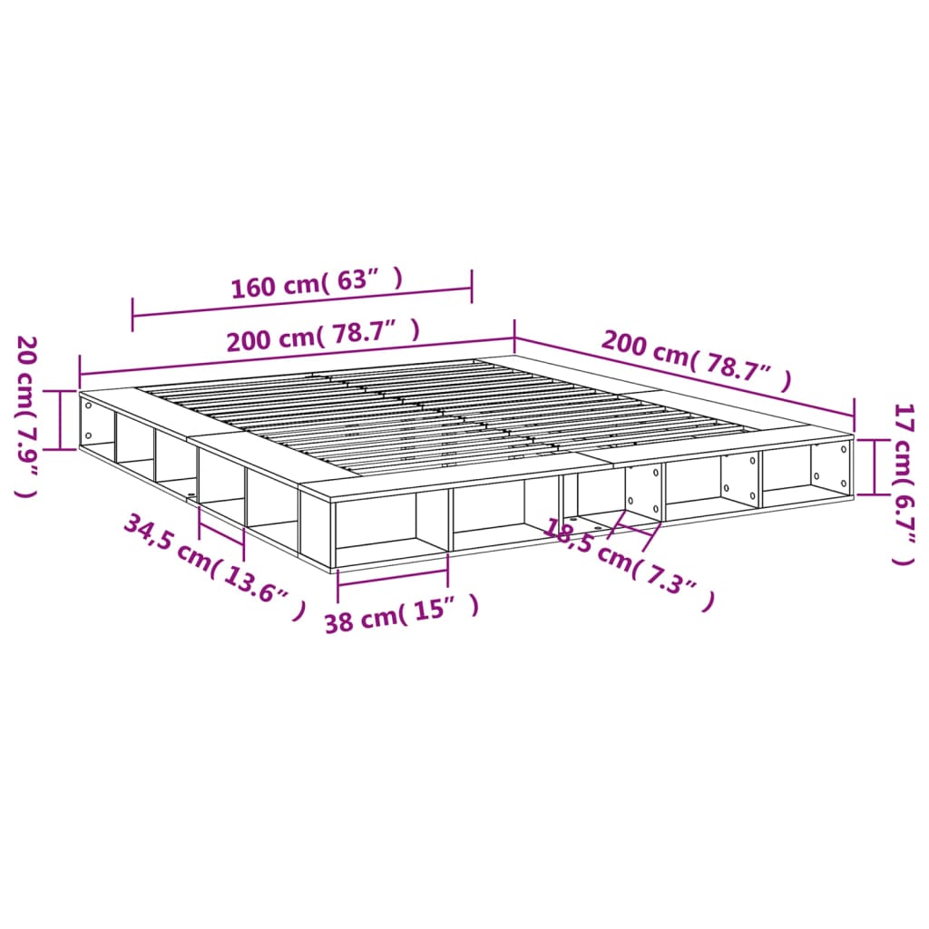 Cadre de lit sans matelas sonoma gris 200x200 cm - XIOS