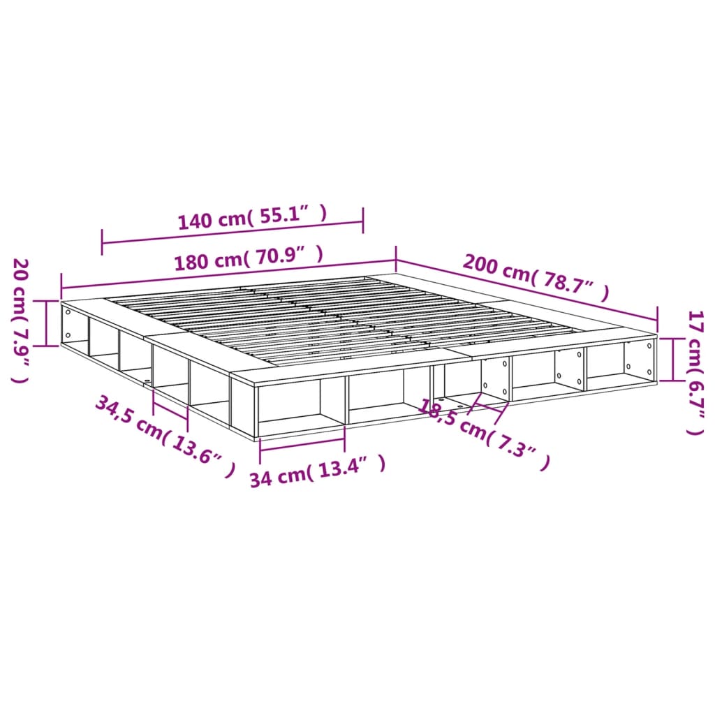 Cadre de lit sans matelas sonoma gris 180x200 cm - XIOS