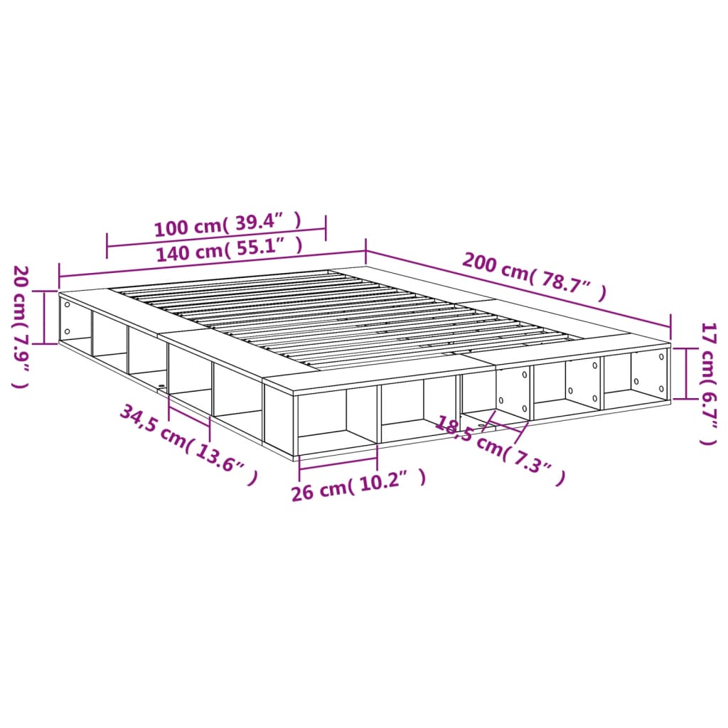 Cadre de lit sans matelas chêne sonoma 140x200 cm - XIOS