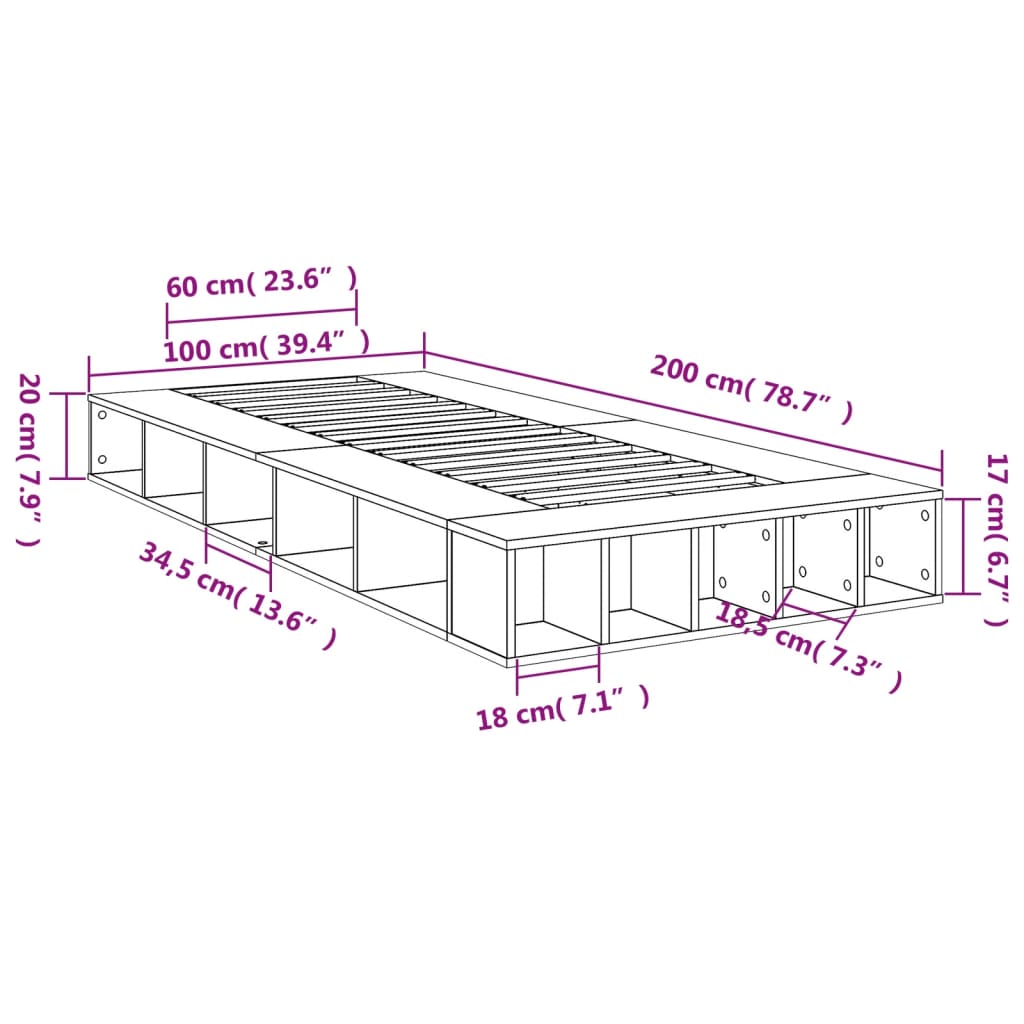 Cadre de lit sans matelas chêne sonoma 100x200 cm - XIOS