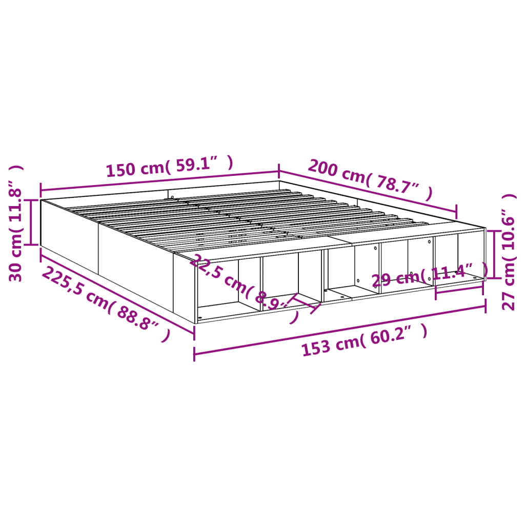 Cadre de lit sans matelas noir 150x200 cm - XIOS