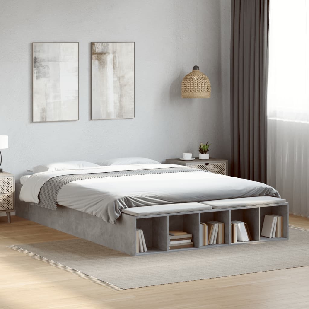 Cadre de lit sans matelas gris béton 150x200 cm - XIOS