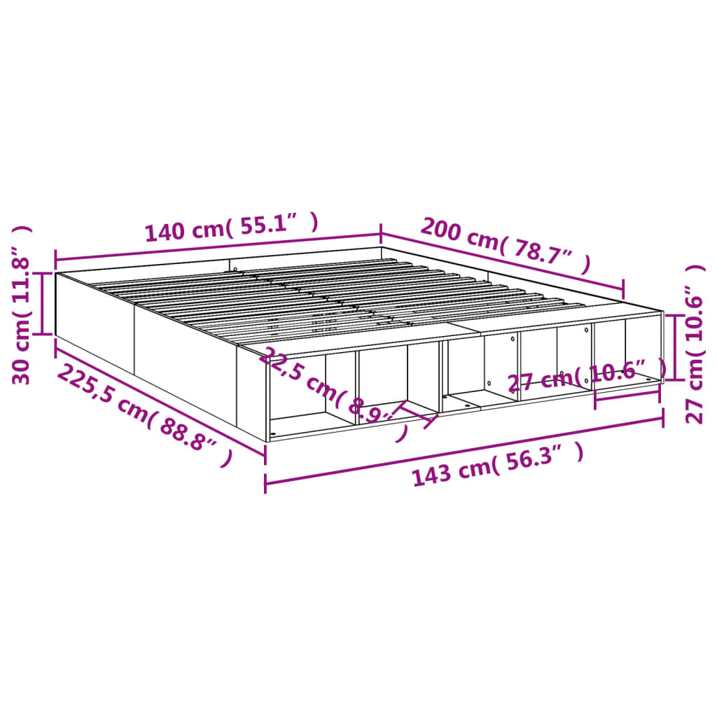 Cadre de lit sans matelas sonoma gris 140x200 cm - XIOS