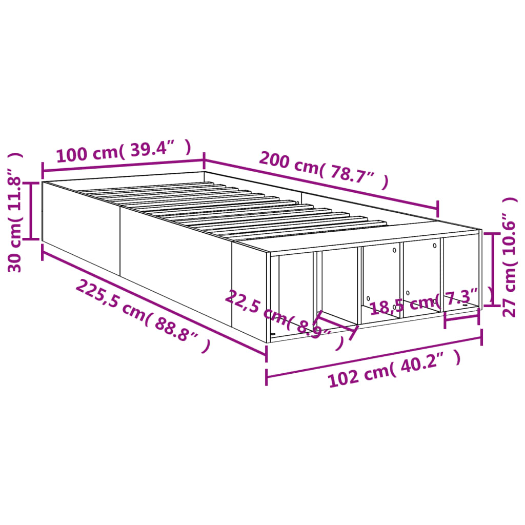 Cadre de lit sans matelas chêne sonoma 100x200 cm - XIOS