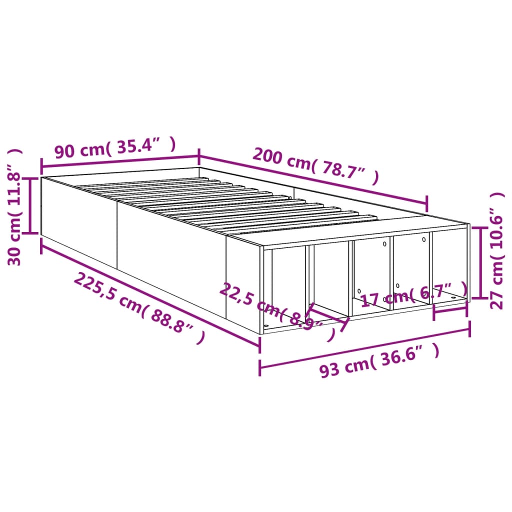 Cadre de lit sans matelas sonoma gris 90x200 cm - XIOS