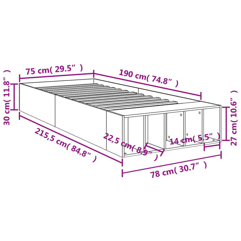 Cadre de lit sans matelas chêne fumé 75x190 cm - XIOS