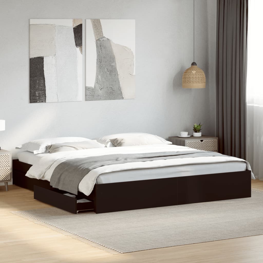 Cadre de lit avec tiroirs sans matelas noir 200x200 cm - XIOS