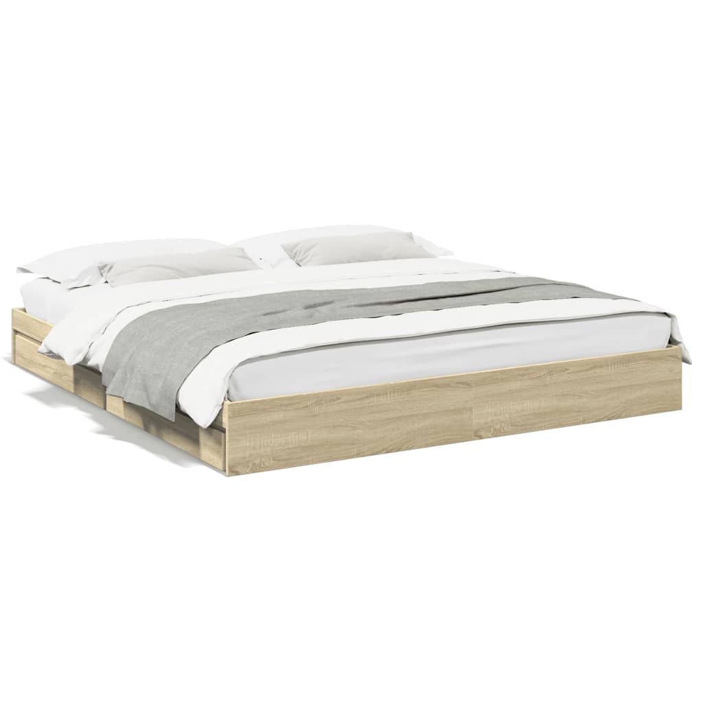 Cadre de lit avec tiroirs sans matelas chêne sonoma 200x200 cm - XIOS