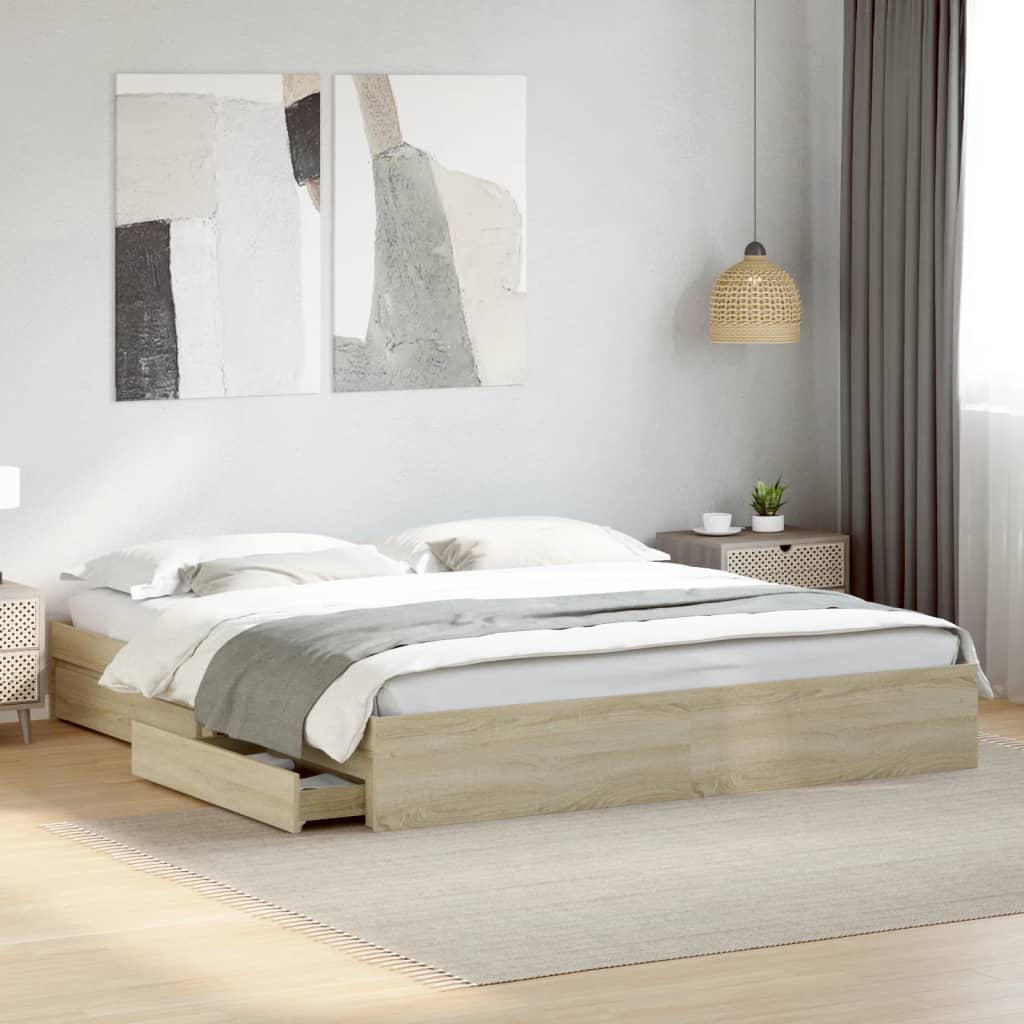 Cadre de lit avec tiroirs sans matelas chêne sonoma 200x200 cm - XIOS