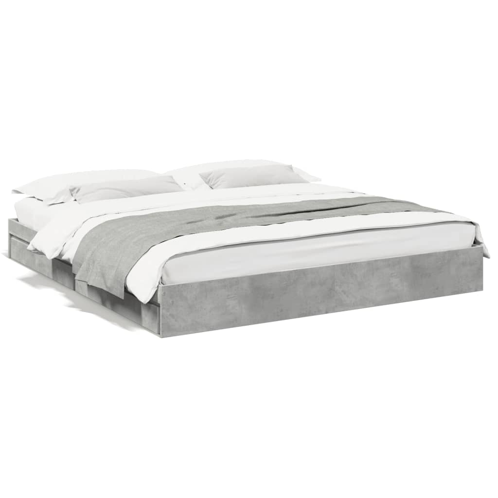 Cadre de lit avec tiroirs sans matelas gris béton 200x200 cm - XIOS