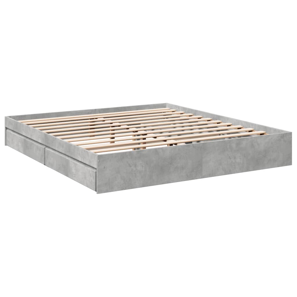 Cadre de lit avec tiroirs sans matelas gris béton 200x200 cm - XIOS