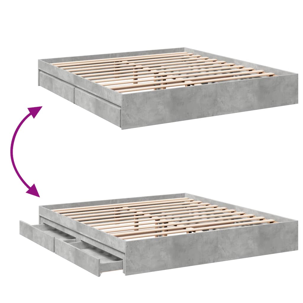 Cadre de lit avec tiroirs sans matelas gris béton 200x200 cm - XIOS