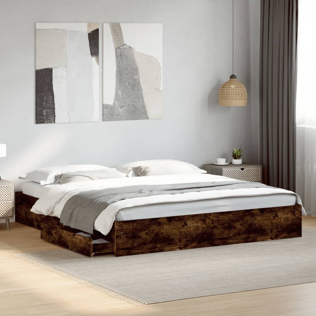 Cadre de lit avec tiroirs sans matelas chêne fumé 200x200 cm - XIOS