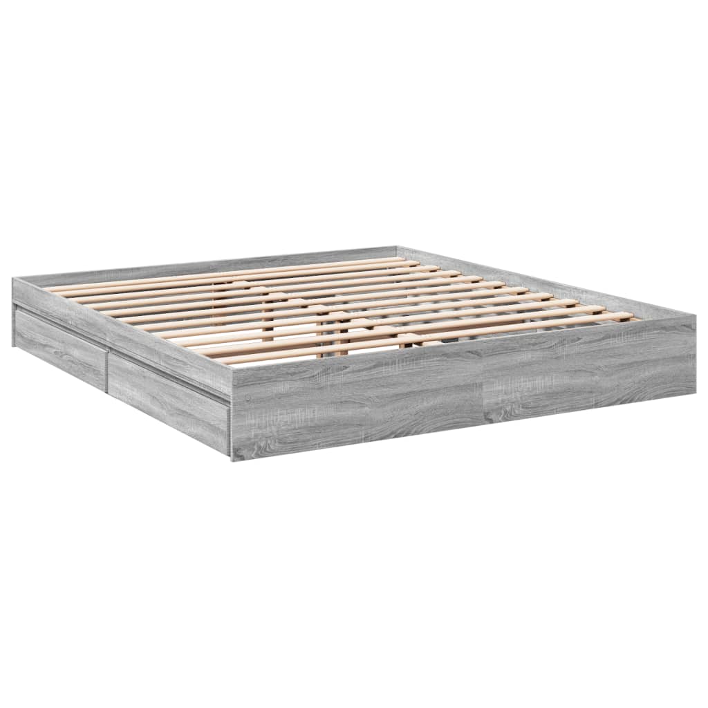 Cadre de lit avec tiroirs sans matelas sonoma gris 200x200 cm - XIOS