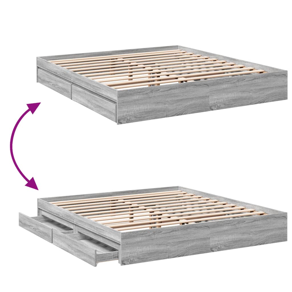 Cadre de lit avec tiroirs sans matelas sonoma gris 200x200 cm - XIOS