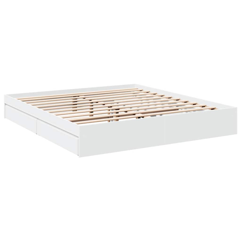 Cadre de lit avec tiroirs sans matelas blanc 180x200 cm