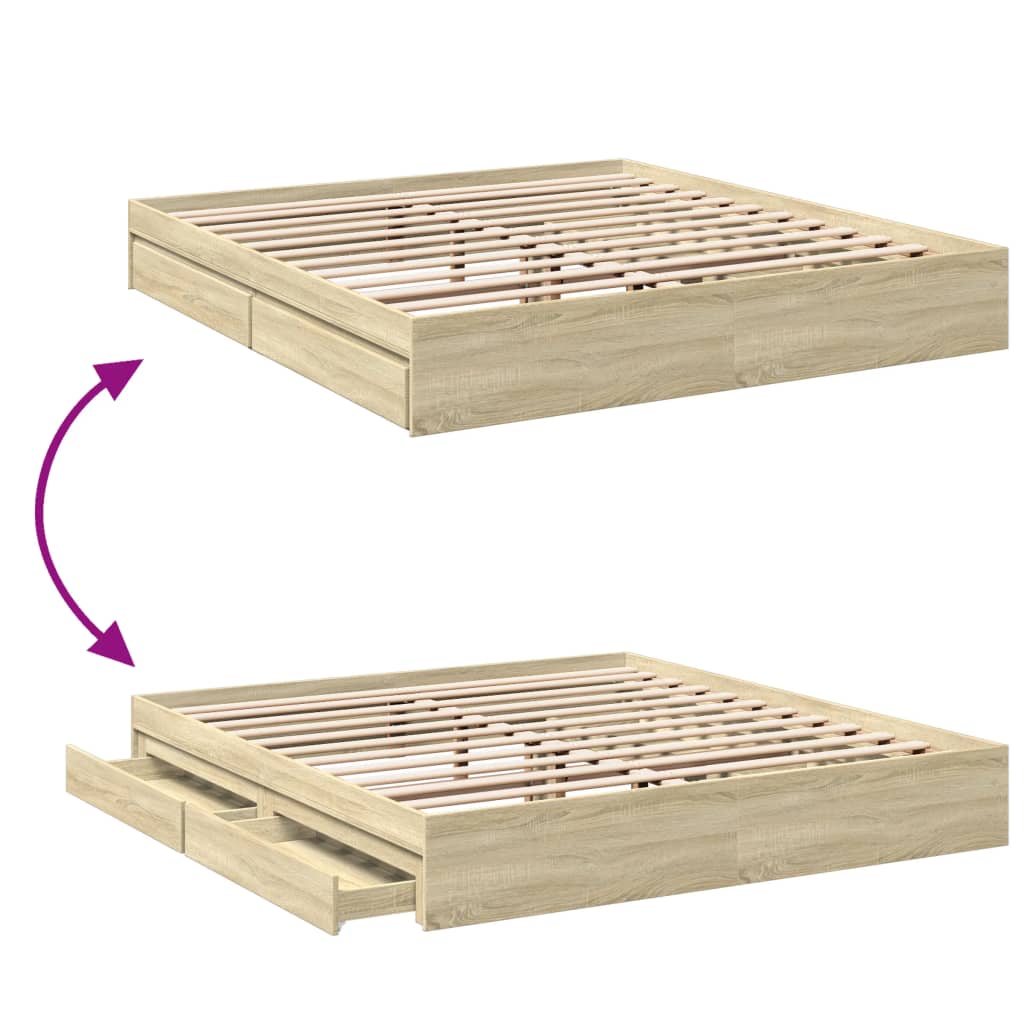 Cadre de lit avec tiroirs sans matelas chêne sonoma 180x200 cm - XIOS