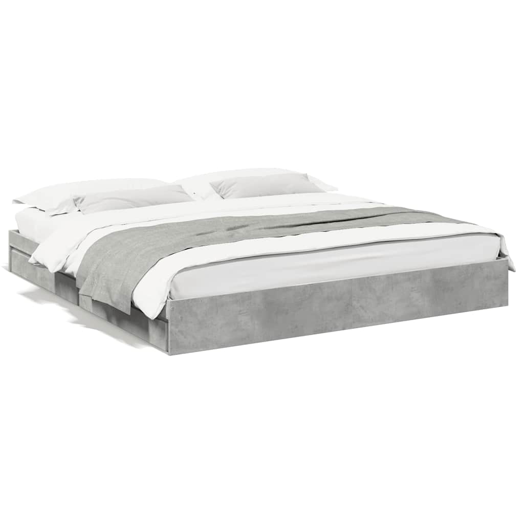 Cadre de lit avec tiroirs sans matelas gris béton 180x200 cm - XIOS