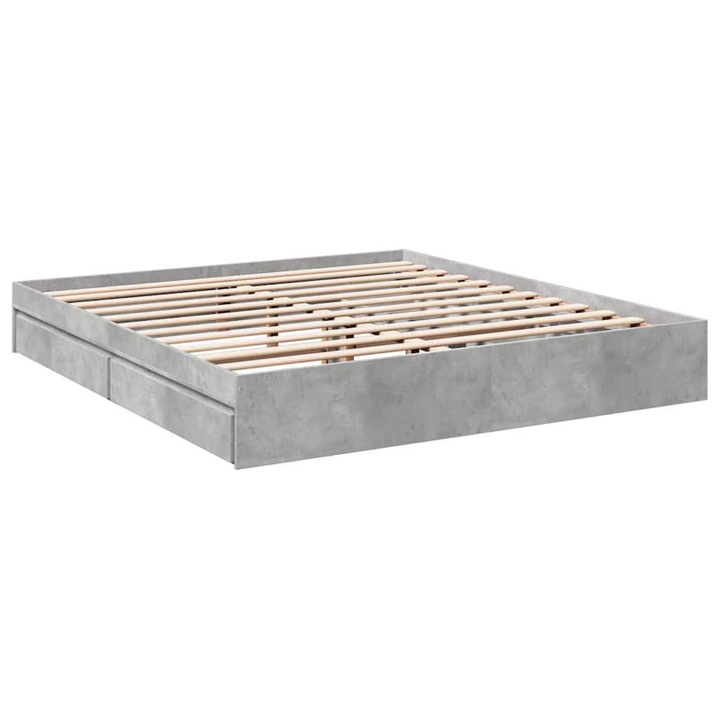 Cadre de lit avec tiroirs sans matelas gris béton 180x200 cm - XIOS
