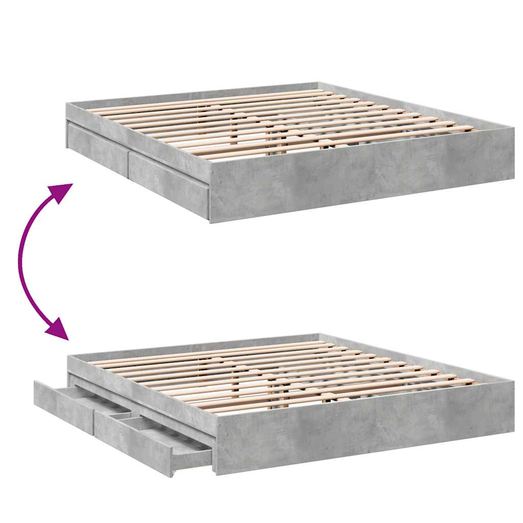 Cadre de lit avec tiroirs sans matelas gris béton 180x200 cm - XIOS