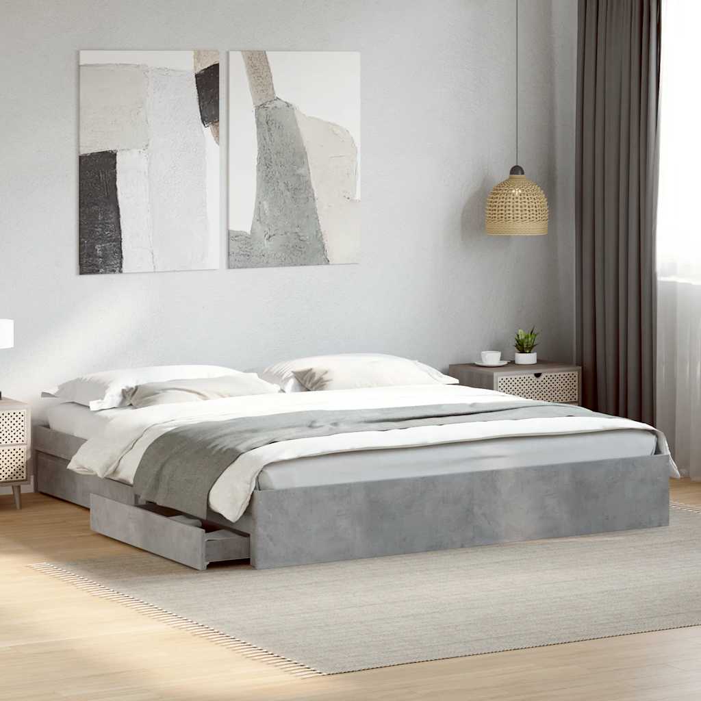 Cadre de lit avec tiroirs sans matelas gris béton 180x200 cm - XIOS