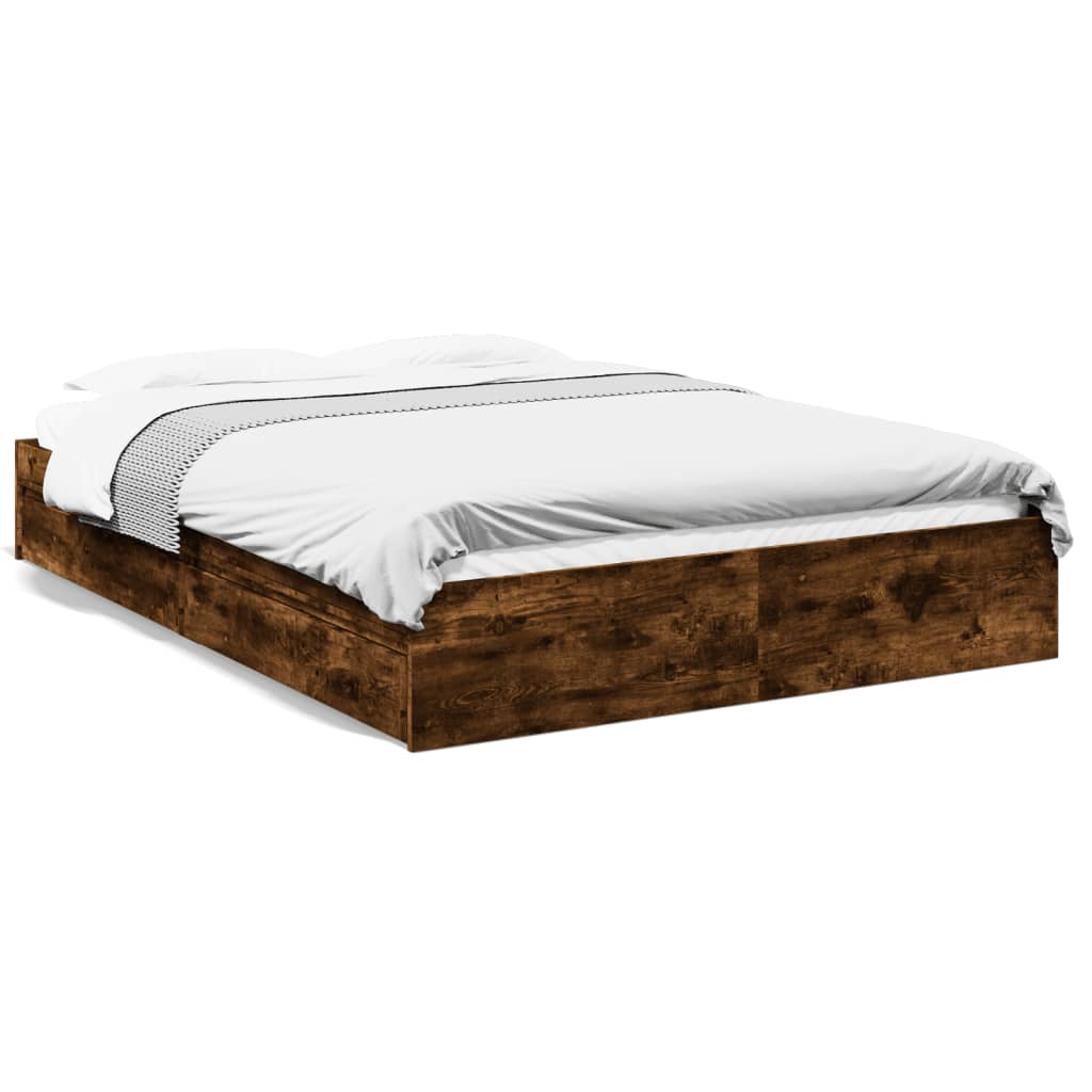 Cadre de lit avec tiroirs sans matelas chêne fumé 160x200 cm - XIOS