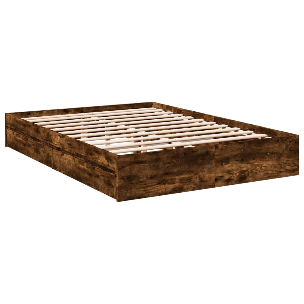 Cadre de lit avec tiroirs sans matelas chêne fumé 160x200 cm - XIOS