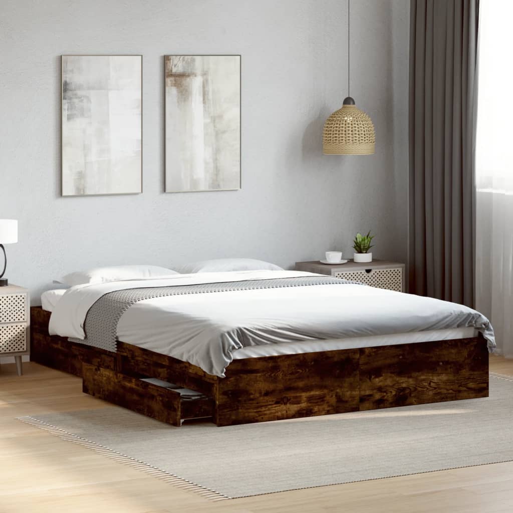Cadre de lit avec tiroirs sans matelas chêne fumé 160x200 cm - XIOS