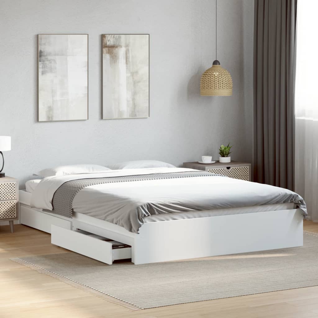 Cadre de lit avec tiroirs sans matelas blanc 150x200 cm - XIOS