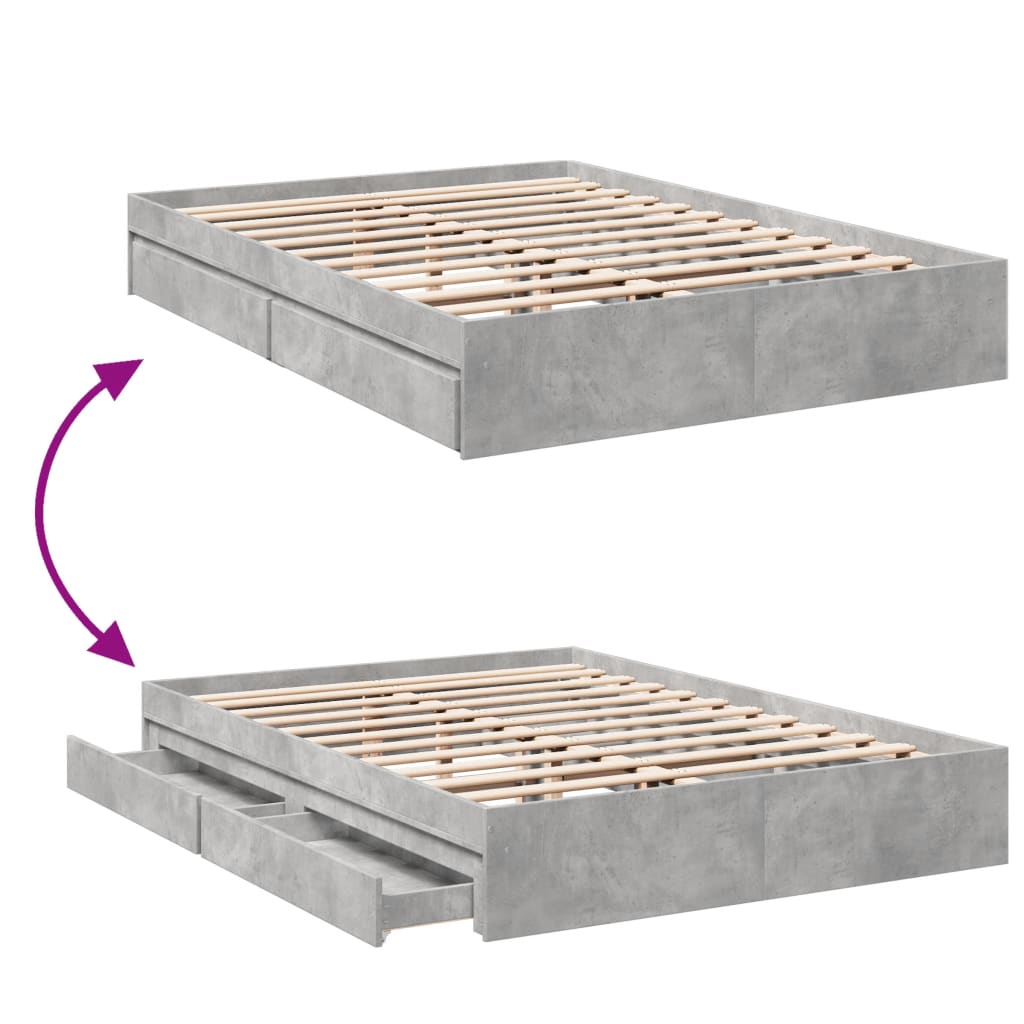 Cadre de lit avec tiroirs sans matelas gris béton 150x200 cm - XIOS