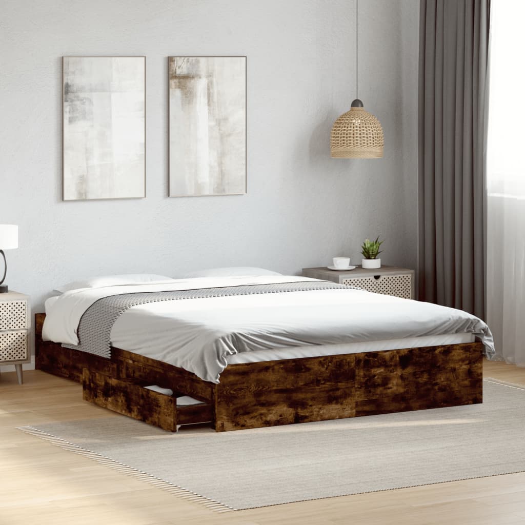 Cadre de lit avec tiroirs sans matelas chêne fumé 140x200 cm - XIOS