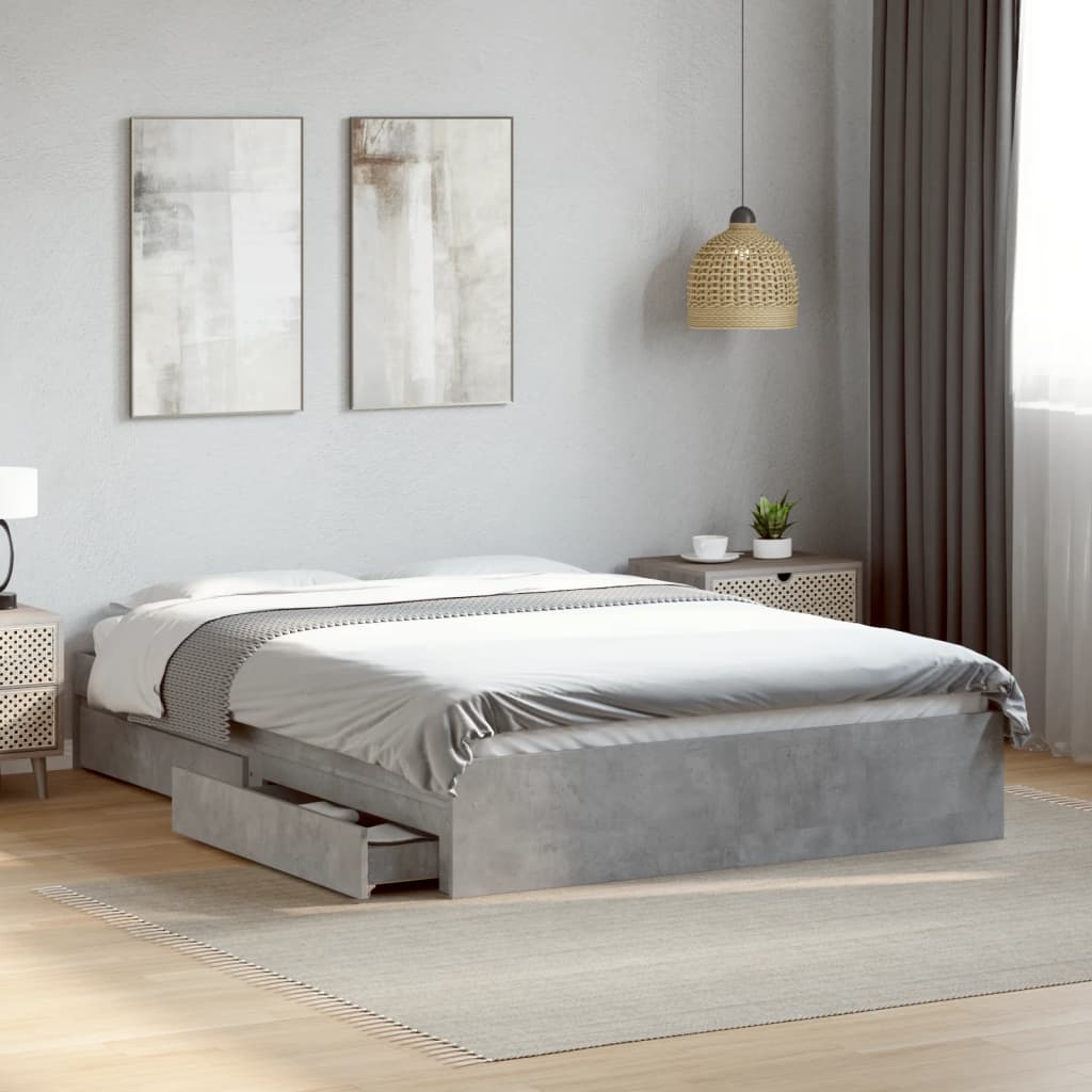 Cadre de lit avec tiroirs sans matelas gris béton 120x200 cm - XIOS