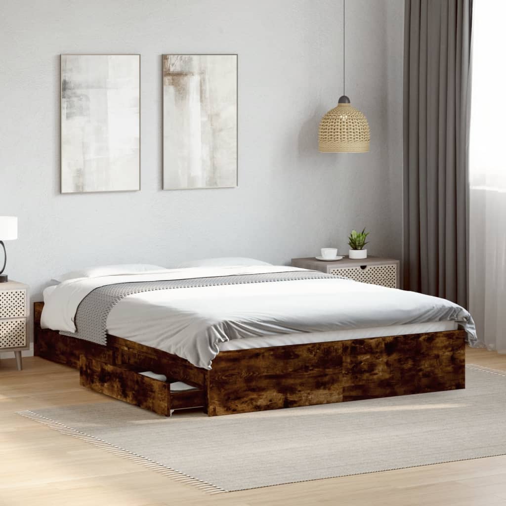 Cadre de lit avec tiroirs sans matelas chêne fumé 120x200 cm - XIOS
