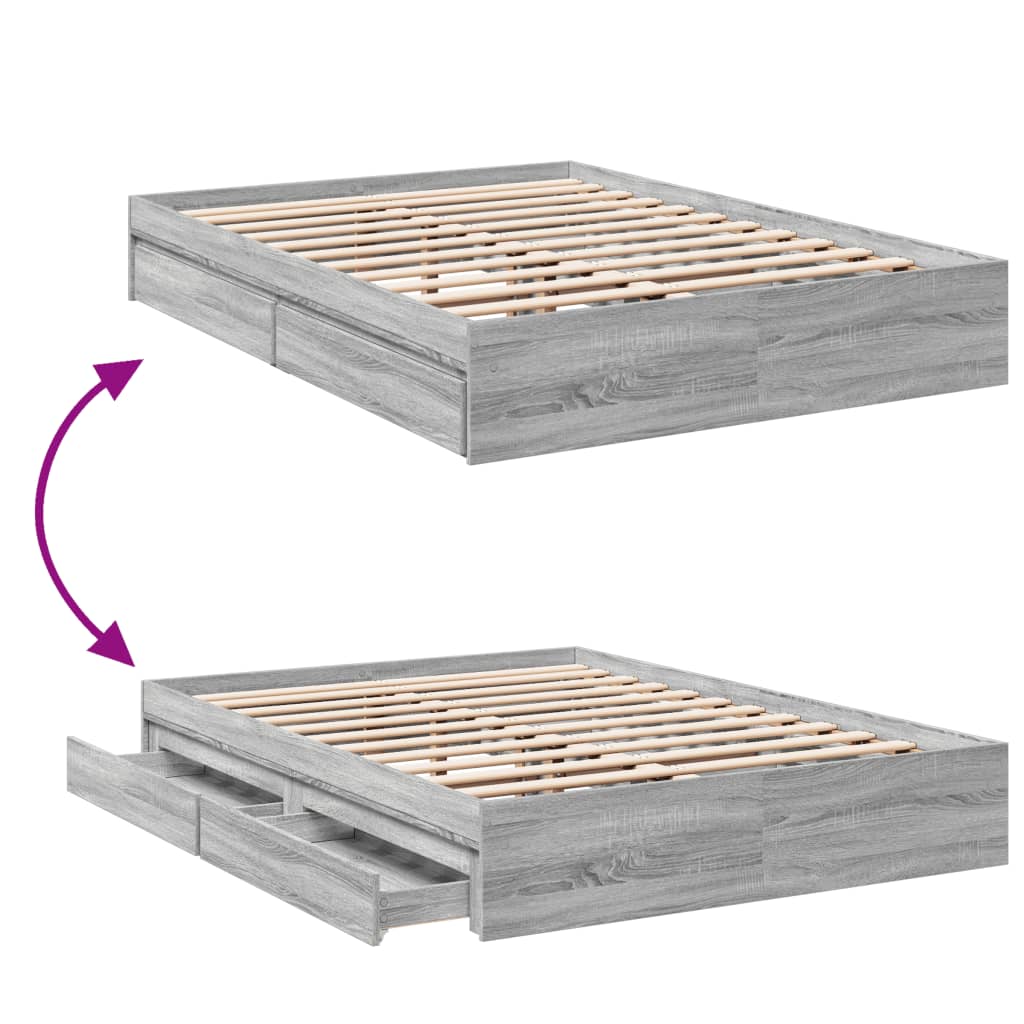 Cadre de lit avec tiroirs sans matelas sonoma gris 120x200 cm - XIOS