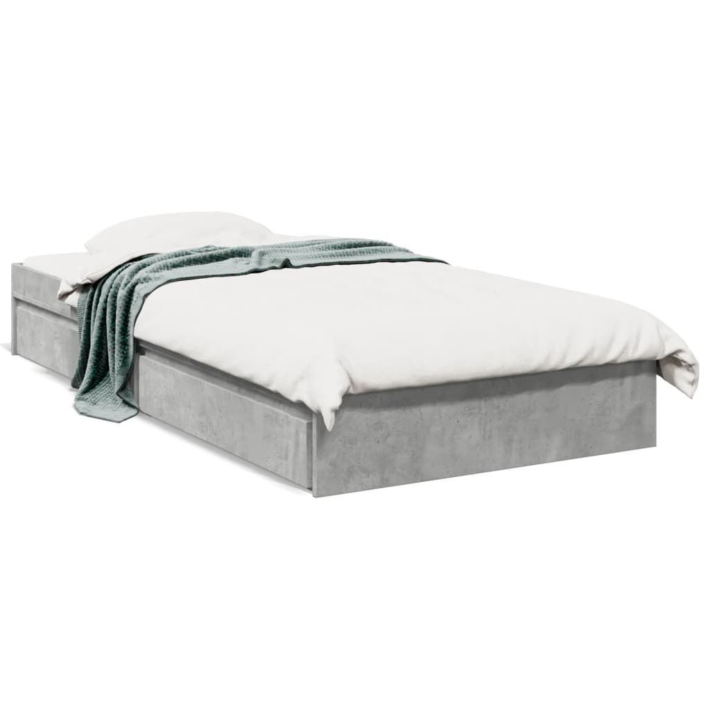 Cadre de lit avec tiroirs sans matelas gris béton 100x200 cm - XIOS