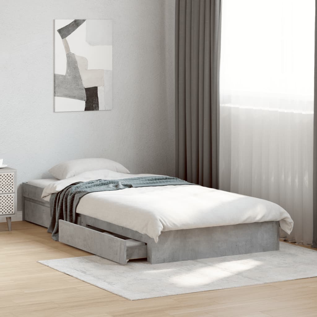 Cadre de lit avec tiroirs sans matelas gris béton 100x200 cm - XIOS