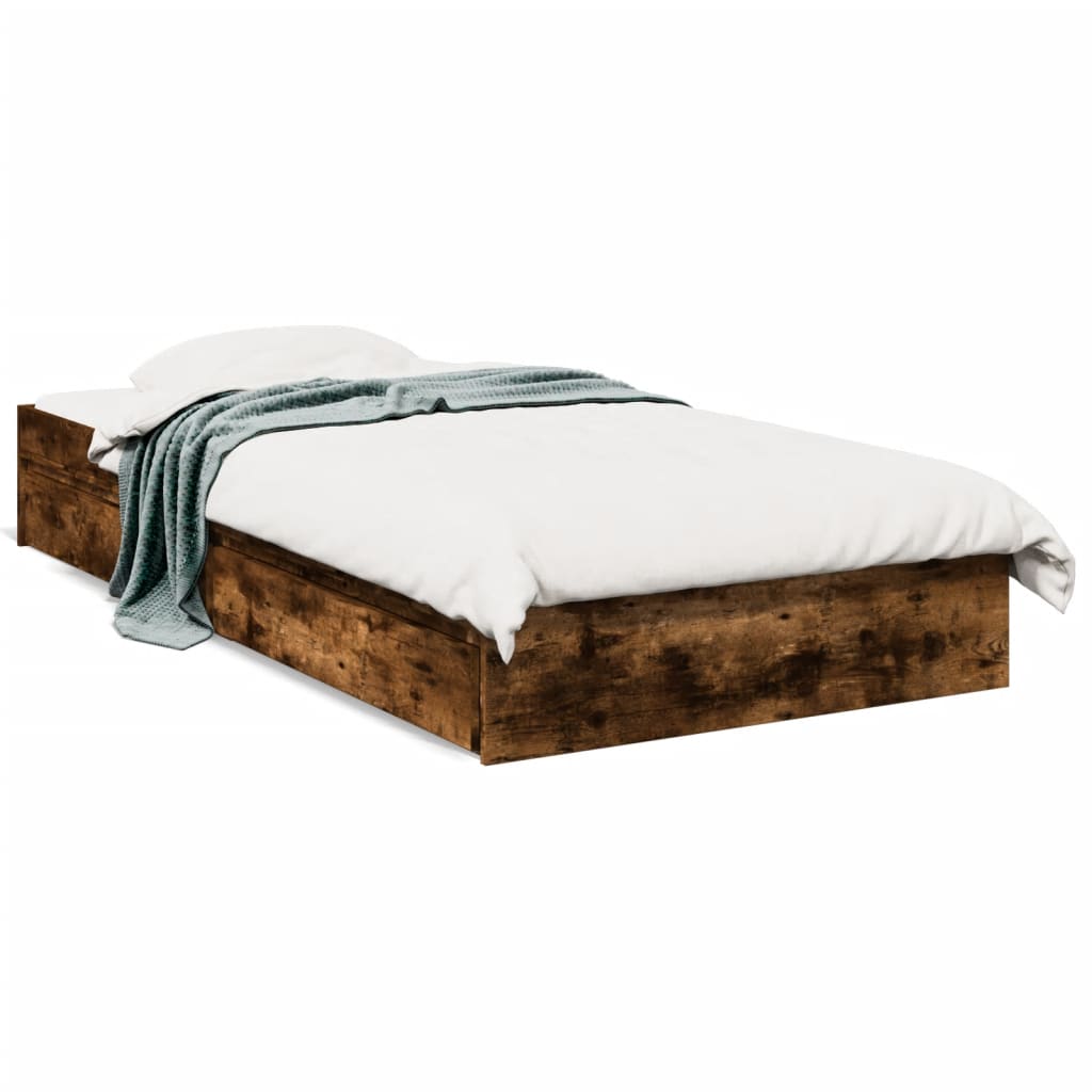 Cadre de lit avec tiroirs sans matelas chêne fumé 100x200 cm - XIOS