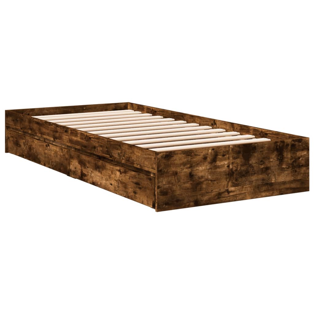 Cadre de lit avec tiroirs sans matelas chêne fumé 100x200 cm - XIOS