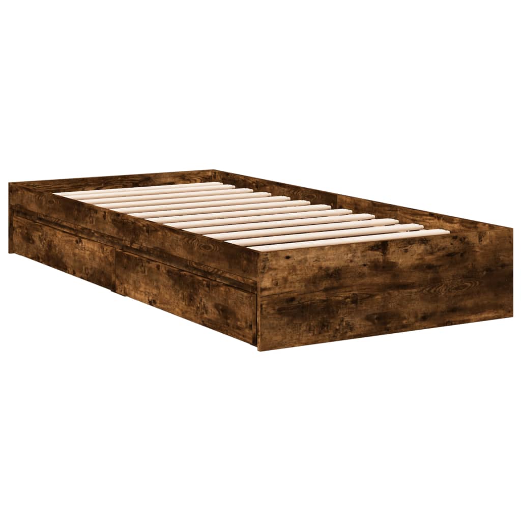 Cadre de lit avec tiroirs sans matelas chêne fumé 100x200 cm - XIOS