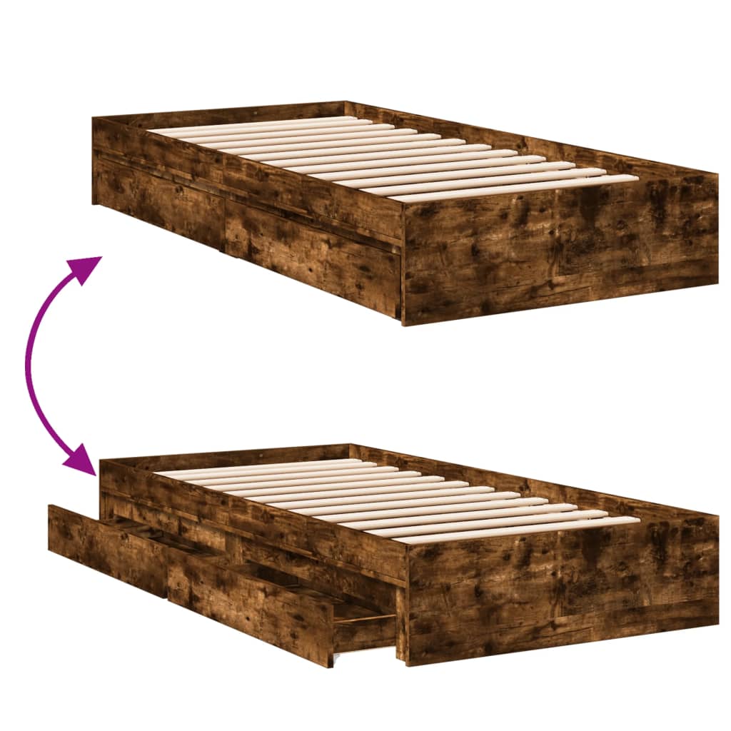 Cadre de lit avec tiroirs sans matelas chêne fumé 100x200 cm - XIOS