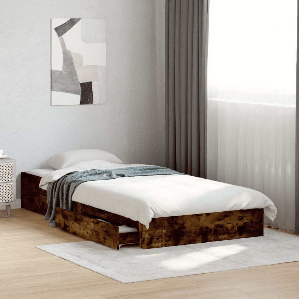 Cadre de lit avec tiroirs sans matelas chêne fumé 100x200 cm - XIOS